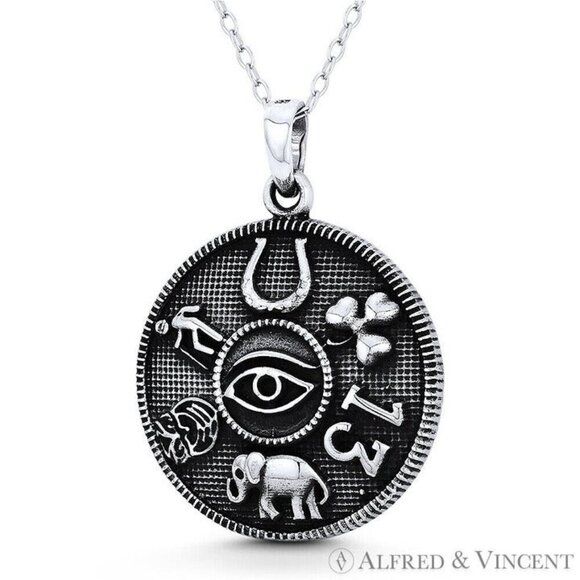 Evil Eye, Horseshoe, Clover, 13, Elephant, Owl, & Man in .925 Sterling Sillver - Picture 1 of 1